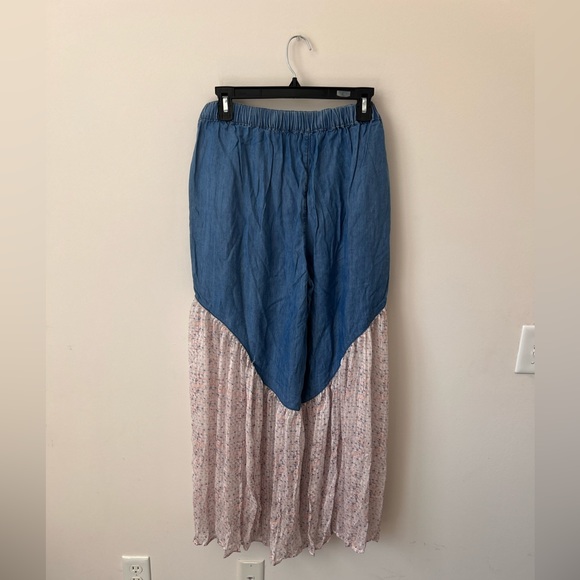 Gemma Jane Boho Blue Lyocell Chiffon Ultra Wide Leg Flared Tie Front Pants Sz M - Picture 2 of 7